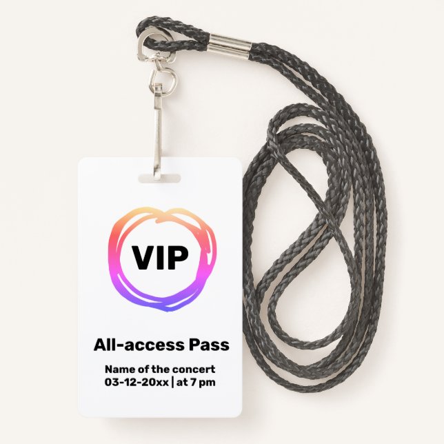 custom vip all access pass concert pass badge (Front with Lanyard)