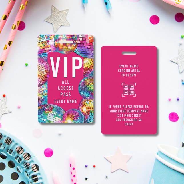 Custom VIP All Access Pass QR Code Disco Ball Badge (Creator Uploaded)