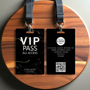 Custom VIP All Access QR Code Event Black Marble Badge