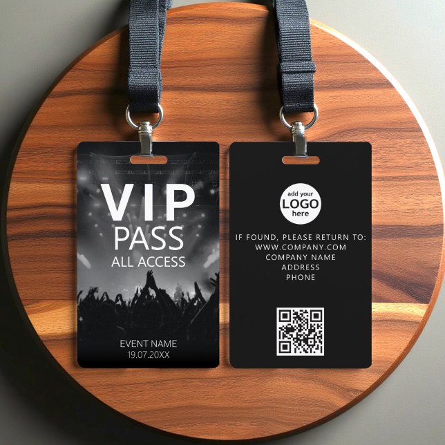 Custom VIP All Access QR Code Event Black & White Badge (Creator Uploaded)