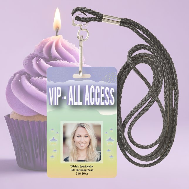 Custom VIP All Access Sweet Sixteen Badge (Unique VIP ALL ACCESS backstage ticket holder concert photo pass. Features birthday girls photo. FUN)