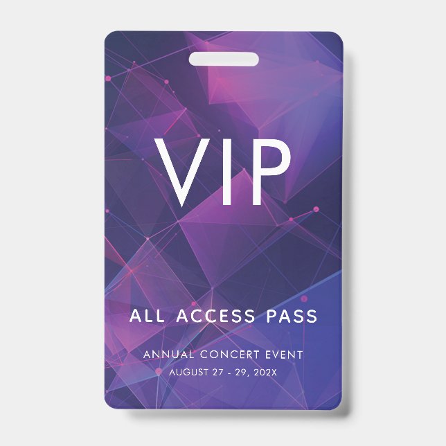 Custom VIP Bar Code Event Purple Geometric Badge (Front)