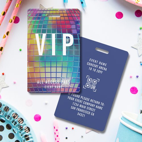 Custom VIP Concert All Access Pass QR Code Disco Badge
