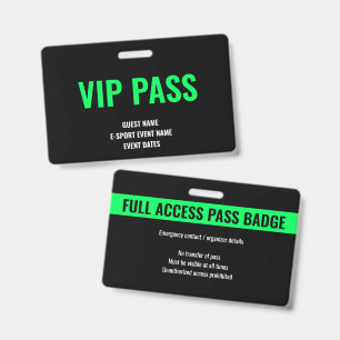 Custom VIP Guest Minimalist E-Sport Event Green Badge