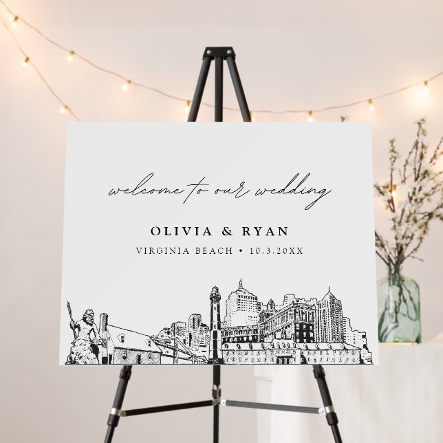 Custom Virginia Beach Wedding Skyline Welcome Sign (In Situ (Stand))