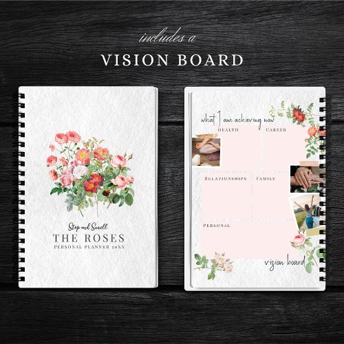 Custom Vision Board Modern Script Floral Roses Notebook