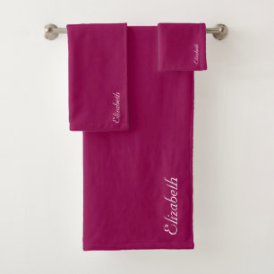 Custom Viva Magenta Elegant Modern Template Name Bath Towel Set