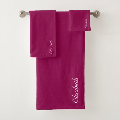 Custom Viva Magenta Elegant Modern Template Name Bath Towel Set