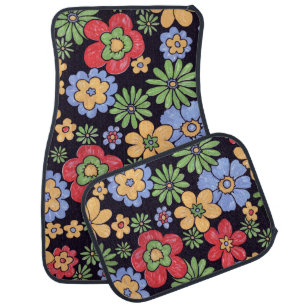 Custom Vivid Colorful Flowers Pattern Print Car Floor Mat