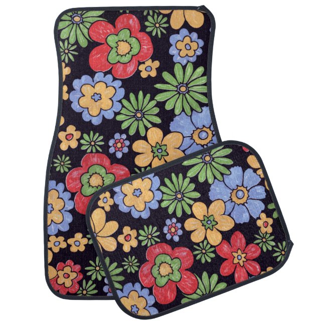 Custom Vivid Colorful Flowers Pattern Print Car Floor Mat (Set)