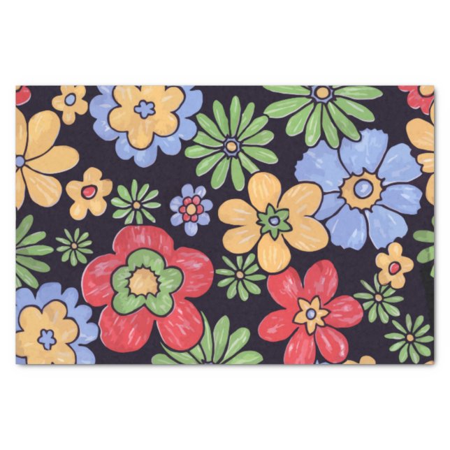 Custom Vivid Colorful Flowers Pattern Print Tissue Paper (Front)