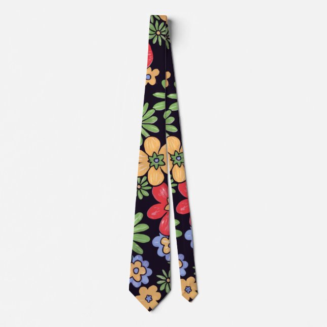 Custom Vivid Colorful Flowers Tie (Front)