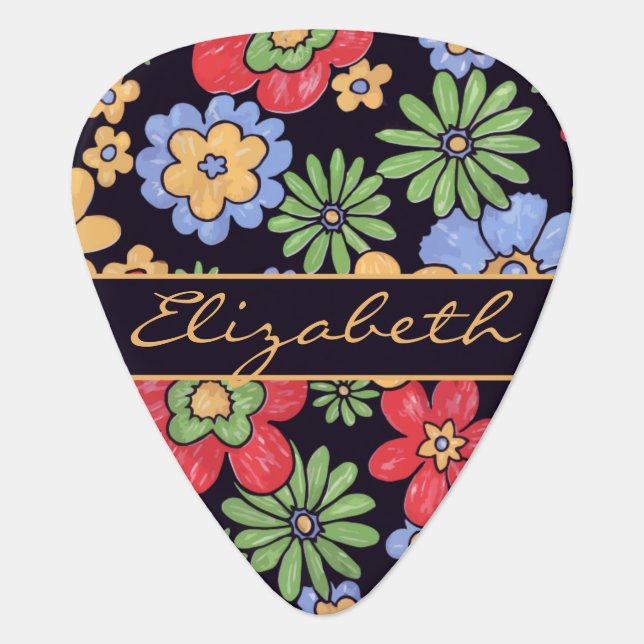 Custom Vivid Colorful Flowers to Personalize Guitar Pick (Front)