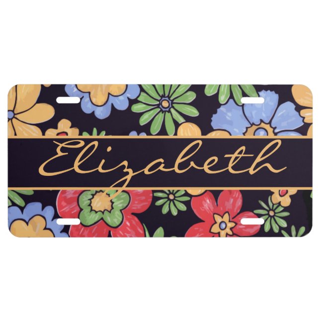 Custom Vivid Colorful Flowers to Personalize License Plate (Front)
