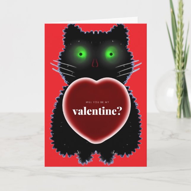 Custom Void Cat Valentine's Heart Gift Holiday Card (Front)