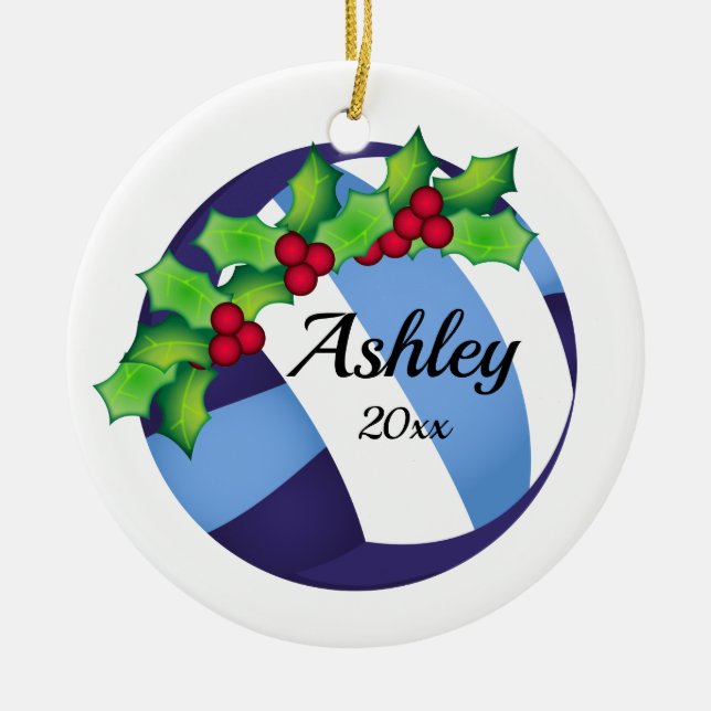 Custom Volleyball Christmas Ornament Navy - Blue (Front)