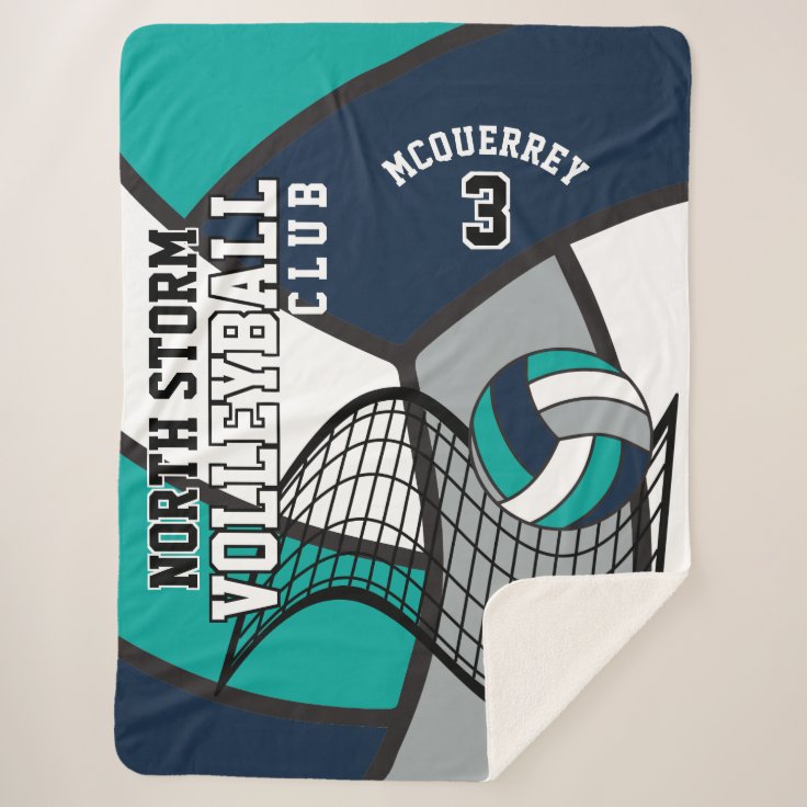 Custom Volleyball in Blue, Teal, Gray and White Sherpa Blanket Zazzle