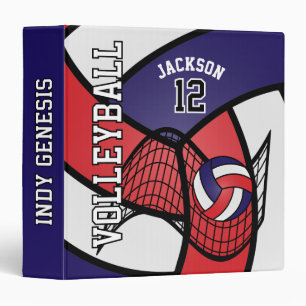 Custom - Volleyball in Red, White and Navy Blue 3 Ring Binder