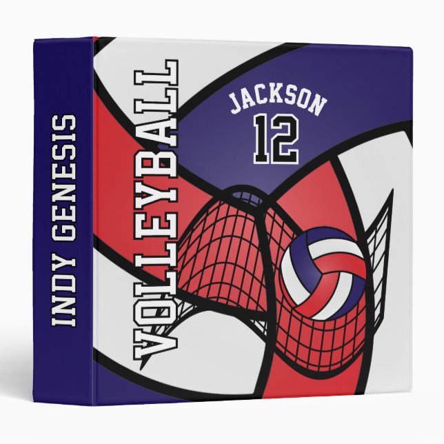 Custom - Volleyball in Red, White and Navy Blue 3 Ring Binder (Front/Spine)