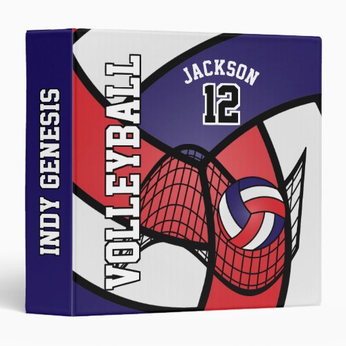 Custom _ Volleyball in Red White and Navy Blue 3 Ring Binder