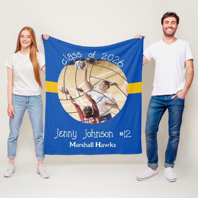 Custom Volleyball Picture Senior Night Graduation Fleece Blanket (In Situ)