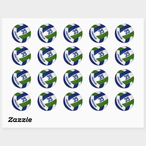 custom volleyball player name blue green classic round sticker