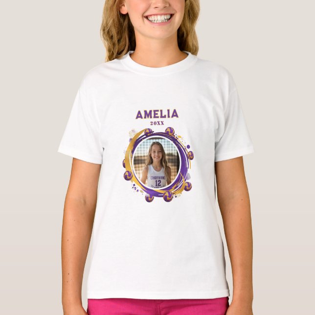 Custom Volleyball Player Name Photo Sports T-Shirt (Front)