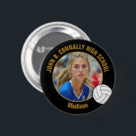 Custom Volleyball Player Photo High School Spirit Button<br><div class="desc">This cool customized high school volleyball player photo gift features gold script of your team and player name on a black button with a ball. Personalize with your student's photograph and class year as a proud sports parent. A mom and dad can wear these buttons to sports games.</div>