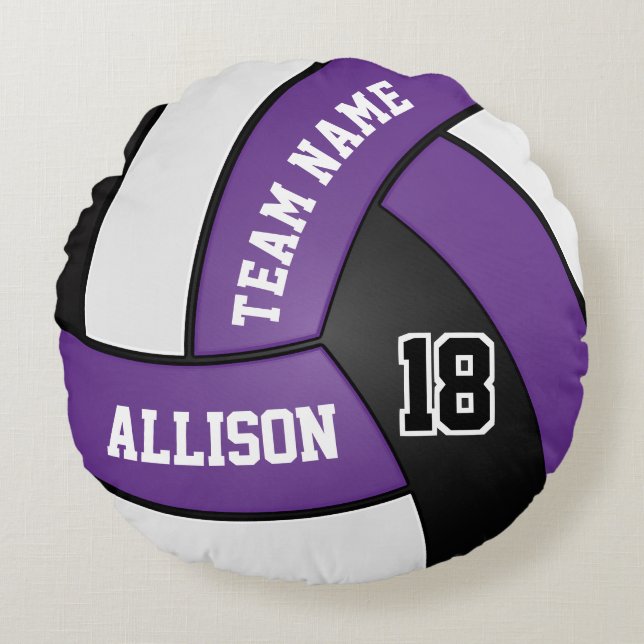 Custom Volleyball 🏐Purple, White & Black Round Pillow (Front)