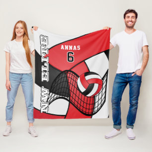 Custom - Volleyball Sport in Red, White & Black Fleece Blanket
