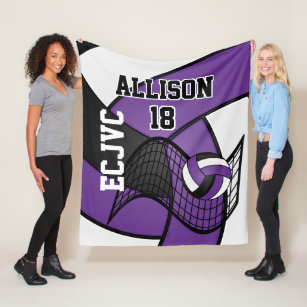Custom Volleyball 🏐 Sport-Purple, White & Black Fleece Blanket