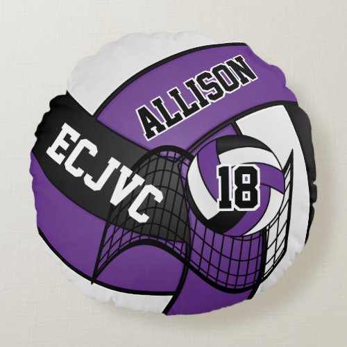 Custom Volleyball  Sport_Purple White  Black Round Pillow