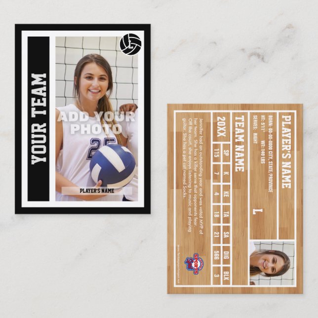 Custom Volleyball Trading Card (Black) (Front/Back)