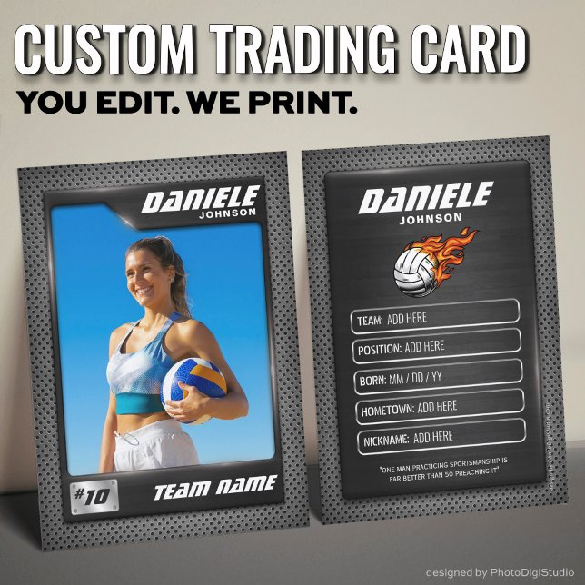 Custom Volleyball Trading Card, Black Graphite Calling Card (Custom Volleyball Trading Card Volley Player Cards)