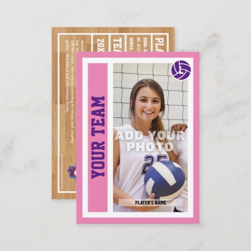 Custom Volleyball Trading Card Pink