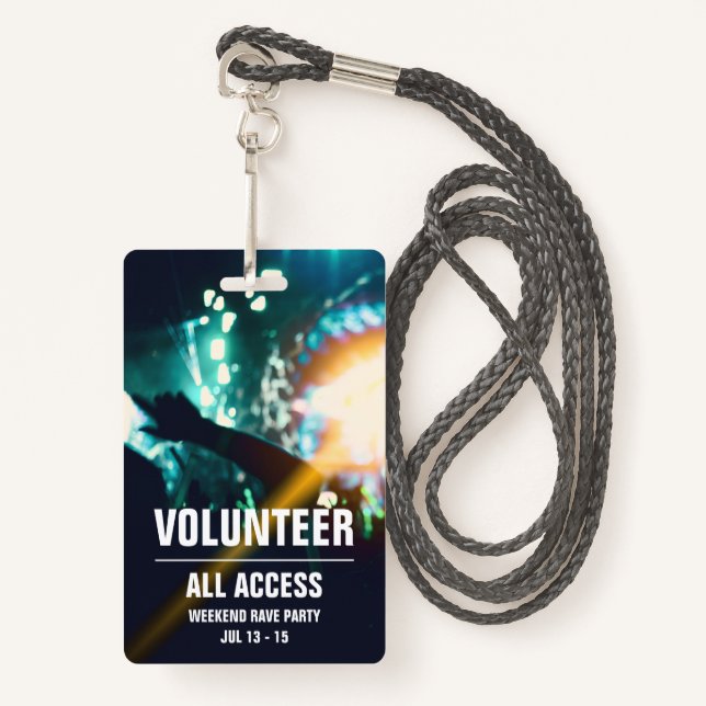 Custom Volunteer All Access Concert Pass Badge (Front with Lanyard)