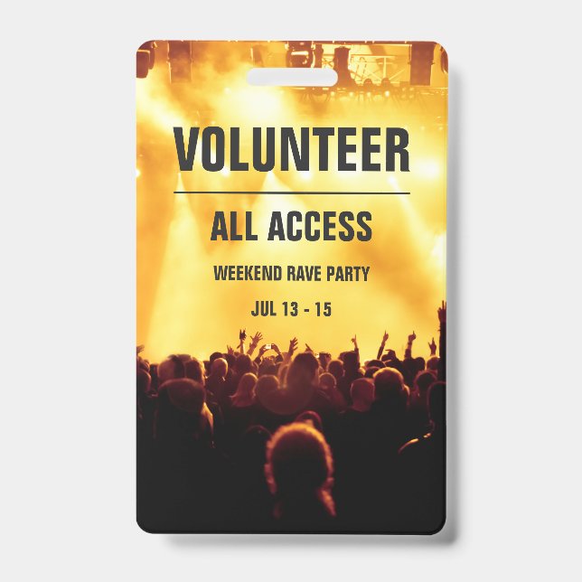 Custom Volunteer All Access Concert Pass Badge (Front)