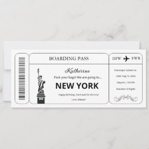 Custom Voucher, New York Trip Boarding Pass Ticket Invitation
