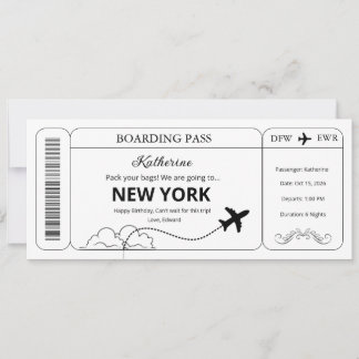 Custom Voucher, Surprise Trip Boarding Pass Ticket Invitation