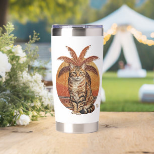 Custom "W" Embroidered Cat & Palm Tree Sunset Insulated Tumbler