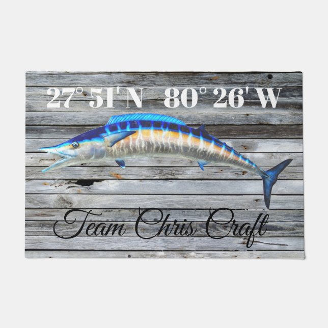 Custom Wahoo Door Mat with Lat and Long (Front)