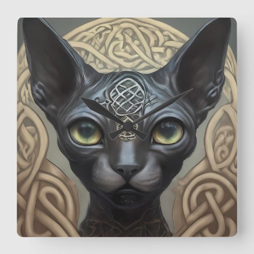 Custom Wall Clock Black Elf Sphynx Cat Celtic 