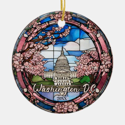 Custom Washington DC Dated Cherry Blossom  Ceramic Ornament