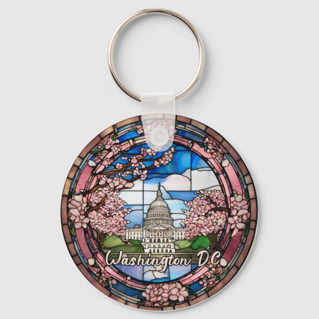 Custom Washington DC Dated Cherry Blossom  Keychain (Front)