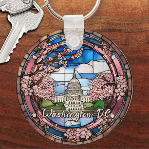 Custom Washington DC Dated Cherry Blossom Keychain