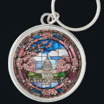 Custom Washington DC Dated Cherry Blossom  Keychain<br><div class="desc">Cute faux stained glass Washington DC pink spring cherry blossom scene,  personalizable Date travel souvenir. Great for Christmas and family vacation keepsake,  or honeymoon gift.</div>