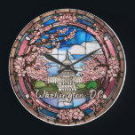 Custom Washington DC Dated Cherry Blossom  Large Clock<br><div class="desc">Cute faux stained glass Washington DC pink spring cherry blossom scene,  personalizable Date travel souvenir. Great for Christmas and family vacation keepsake,  or honeymoon gift.</div>