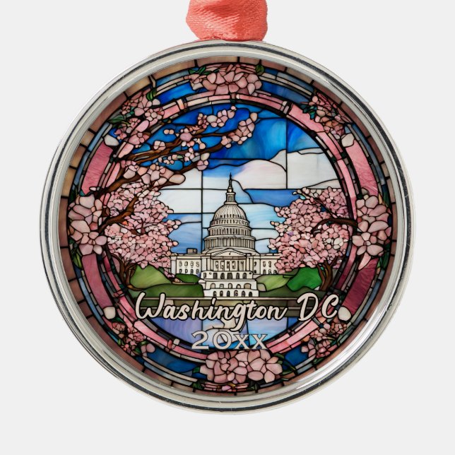 Custom Washington DC Dated Cherry Blossom  Metal Ornament (Front)