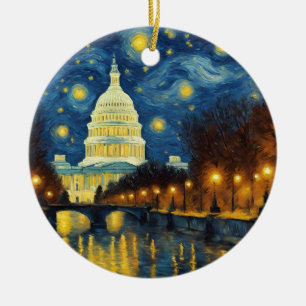 Custom Washington DC Dated Starry Night Ceramic Ornament
