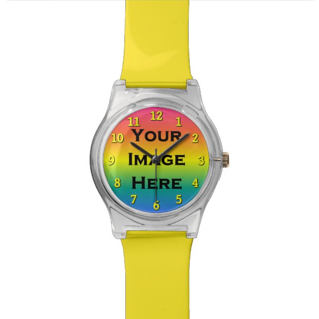 Custom Watch With Yellow Numbers Drop Shadow (Close Up)